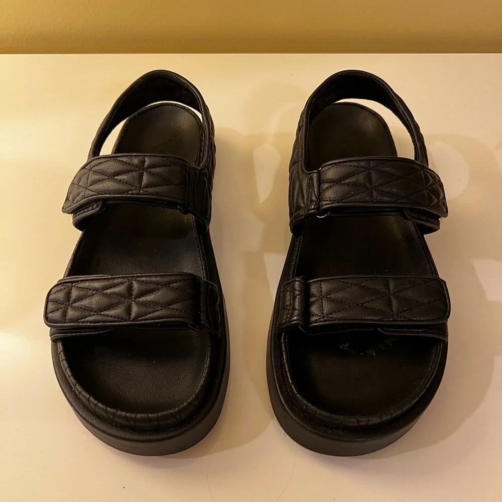 Mango Black Quilted Sandals, Women’s Size 39/ 8 - Picture 3 of 5